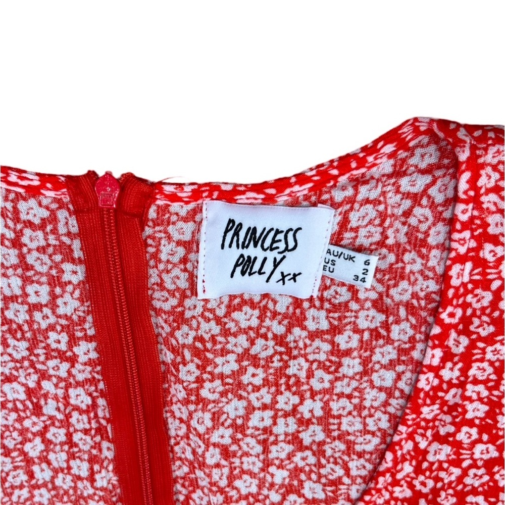 Princess Polly Poppy Moore Floral Wrap Romper | Red & White Floral Mini Playsuit - Picture 7 of 8